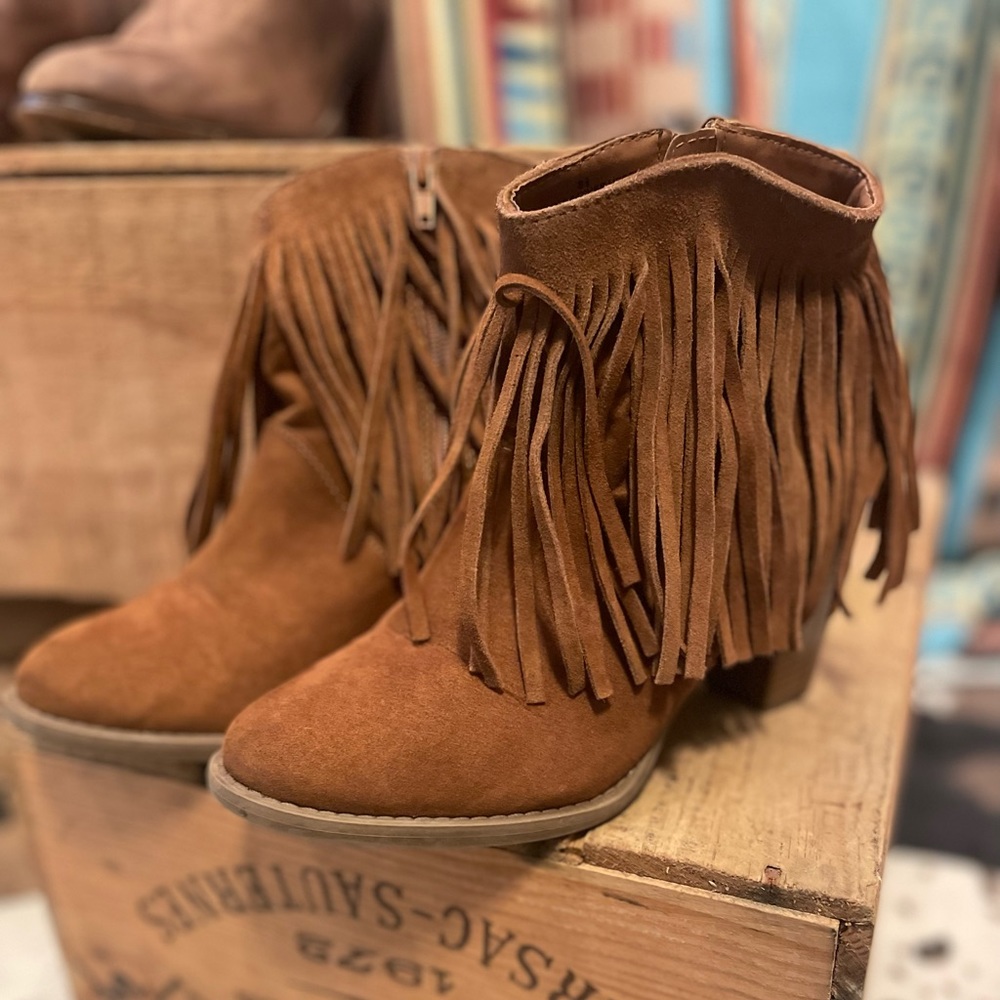 Brown Western Fringe Booties